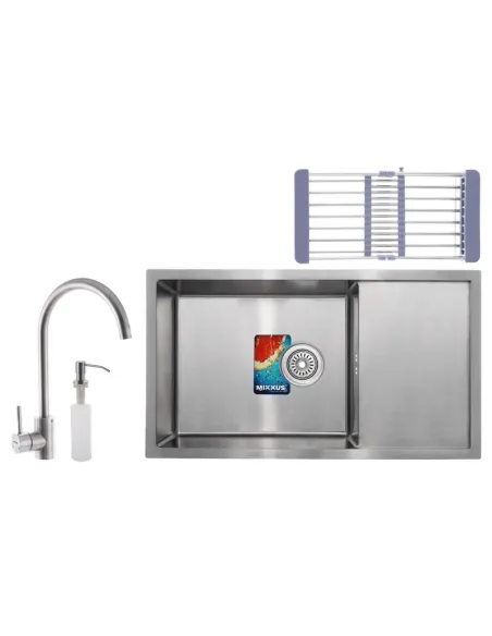Мойка для кухни прямоугольная Mixxus SET-7844-200x1.0-Satin 780x440x220 мм из нержавеющей стали, смесител сушка и диспенсер в ко