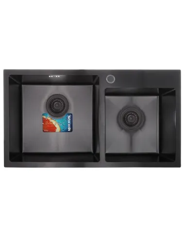 Мийка для кухні прямокутна Mixxus SET-7843D-220x1.0-PVD 780x430x220 мм з нержавіючої сталі, з двома чашами, змішувач та диспенсе
