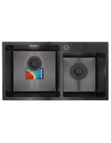 Мийка для кухні прямокутна Mixxus SET-7843D-220x1.0-PVD 780x430x220 мм з нержавіючої сталі, з двома чашами, змішувач та диспенсе