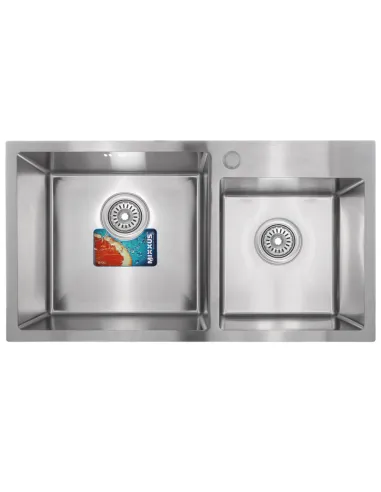 Мийка для кухні прямокутна Mixxus SET-7843D-220x1.0-Satin 780x430x220 мм з нержавіючої сталі, з двома чашами, змішувач сушка та 