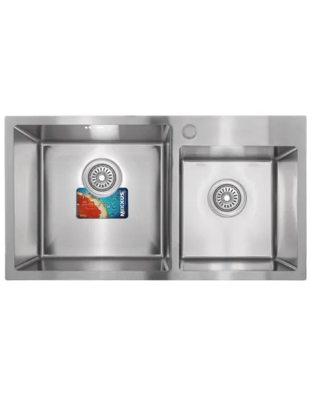 Мийка для кухні прямокутна Mixxus SET-7843D-220x1.0-Satin 780x430x220 мм з нержавіючої сталі, з двома чашами, змішувач сушка та 