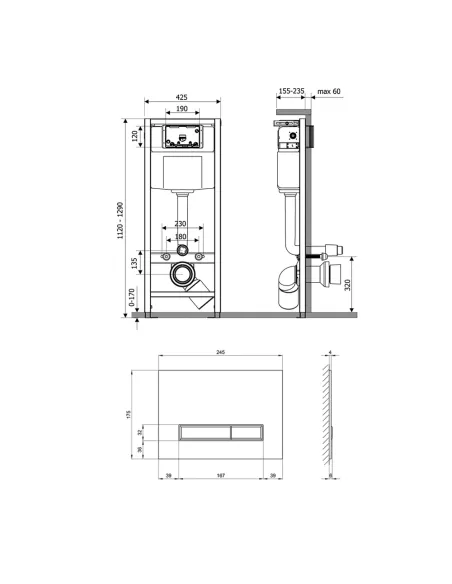 Инсталляция для унитаза Q-Tap Nest ST QT0133M425V1107GB 4 в 1 с кнопкой слива 3/6