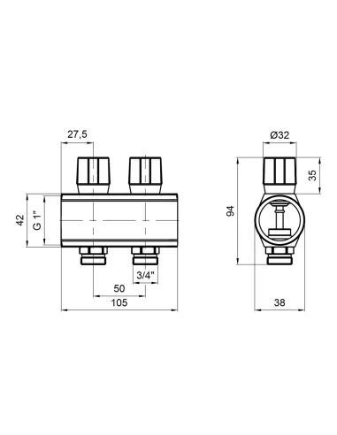 Колектор для теплої підлоги Icma 1105 Blue SD00049605, 1 дюйм, 2 виходи