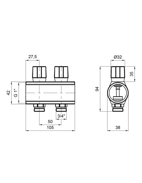Колектор для теплої підлоги Icma 1105 Blue SD00049605, 1 дюйм, 2 виходи