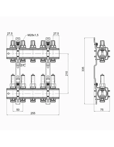 Колектор для теплого пола Icma K013 SD00005236 5 выходов, с расходомерами