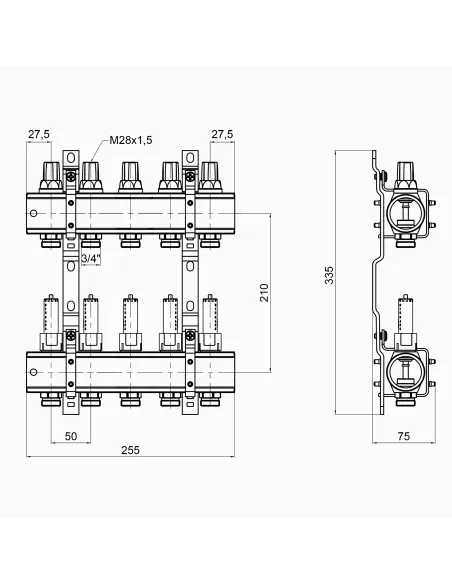 Колектор для теплого пола Icma K013 SD00005236 5 выходов, с расходомерами
