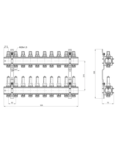 Колектор для теплого пола Icma K013 SD00005248 10 выходов, с расходомерами