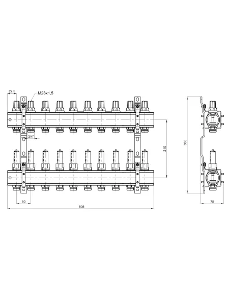 Колектор для теплого пола Icma K013 SD00005248 10 выходов, с расходомерами