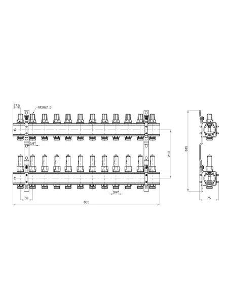 Колектор для теплої підлоги Icma K013 SD00005251 12 виходів, з витратомірами