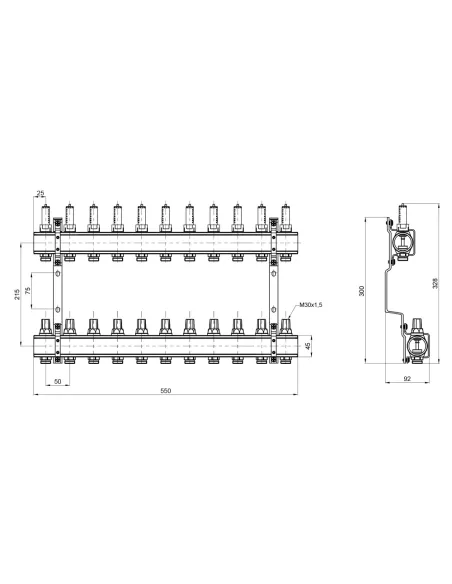 Колектор для теплого пола SD Forte SD00039950, 1 дюйм, 11 выходов, с расходомерами