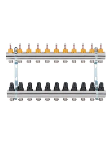 Колектор для теплого пола SD Forte SD00039950, 1 дюйм, 11 выходов, с расходомерами