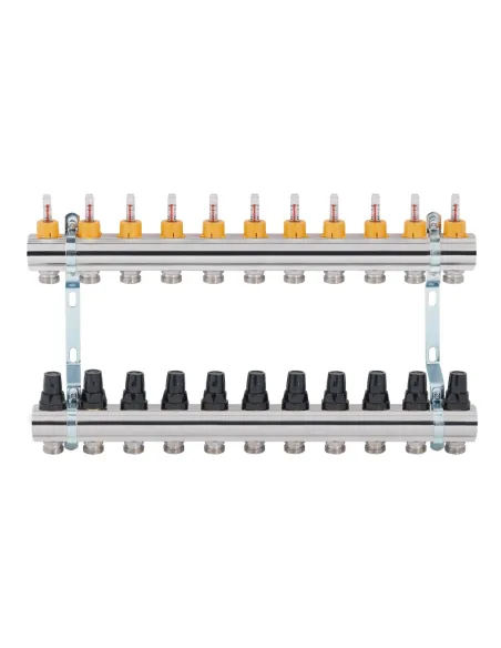 Колектор для теплого пола SD Forte SD00039950, 1 дюйм, 11 выходов, с расходомерами