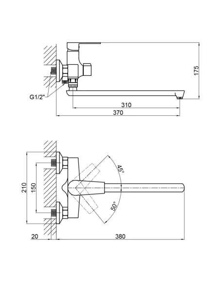 Змішувач для ванни Brinex 35C 005 хром, пластик