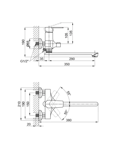 Змішувач для ванни Brinex 35W 005 білий, пластик