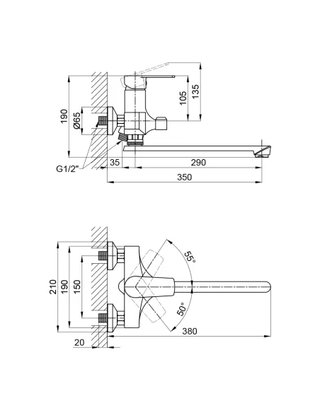 Змішувач для ванни Brinex 35W 005 білий, пластик
