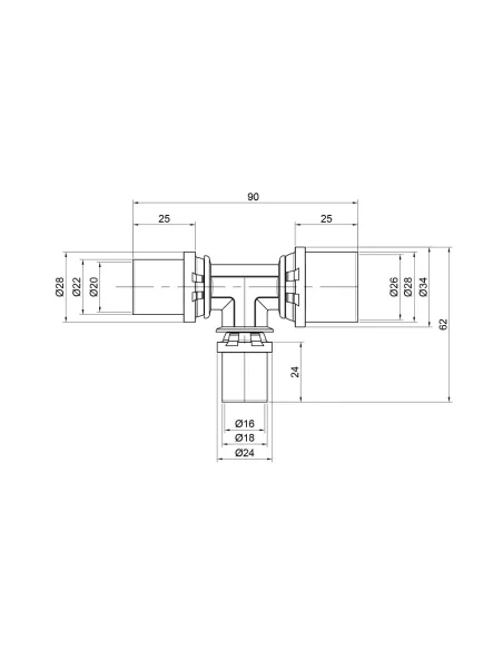 Тройник - пресс для металлопластиковых труб Icma 406 SD00009050 20 х 16 х 26 мм, латунь