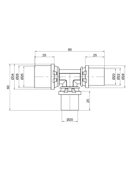 Тройник - пресс для металлопластиковых труб Icma 406 SD00009053 20 х 20 х 26 мм, латунь