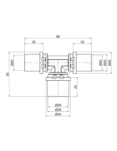 Тройник - пресс для металлопластиковых труб Icma 406 SD00009055 20 х 26 х 20 мм, латунь
