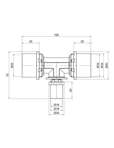 Трійник - прес для металопластикових труб Icma 406 SD00009147 32 х 16 х 32 мм, латунь