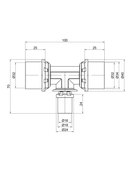 Трійник - прес для металопластикових труб Icma 406 SD00009147 32 х 16 х 32 мм, латунь