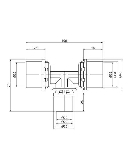 Тройник - пресс для металлопластиковых труб Icma 406 SD00009148 32 х 20 х 32 мм, латунь