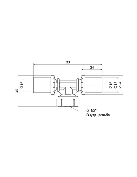 Трійник - прес для металопластикових труб Icma 408 SD00009342 16 мм х 0,5 дюйма, з різьбленням