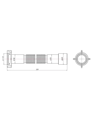 Гофра с накидной гайкой Lidz LG03 1 1/4 дюйма, 600 мм