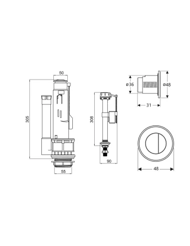 Запорная арматура на унитаз Q-Тap Nando HY3 с двумя режимами слива