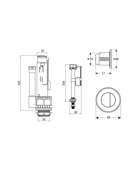 Запорная арматура на унитаз Q-Тap Nando HY3 с двумя режимами слива