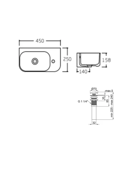 Керамічна раковина Q-Тap Tern SD00053452 White, 450х250х158 мм підвісна
