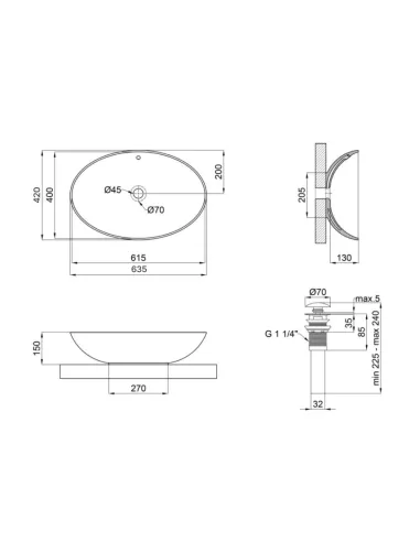 Накладная раковина Q-Тap Dove SD00053433 White, 635x420x150 мм, овальная с донным клапаном