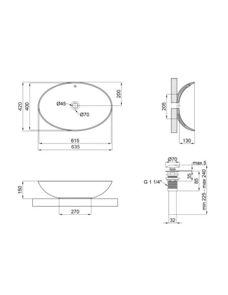 Накладная раковина Q-Тap Dove SD00053433 White, 635x420x150 мм, овальная с донным клапаном