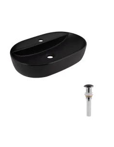 Накладна раковина Q-Tap Scorpio SD00054593 Matt Black, 600x400x120 мм, овальна з донним клапаном