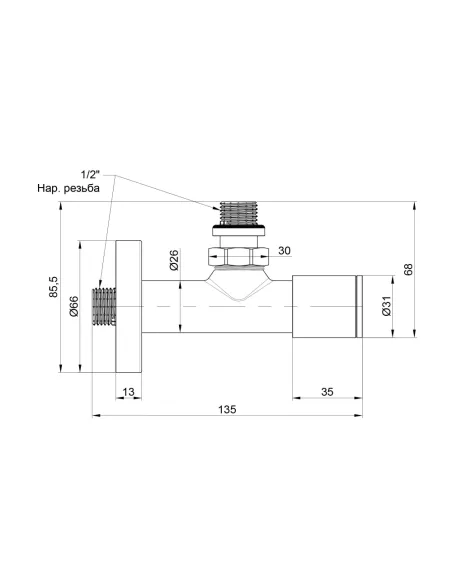 Приборный кран угловой Thermo Alliance Standart SF395W15W 1/2 х 1/2 дюйма