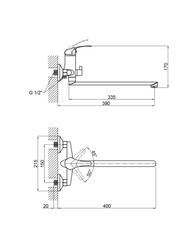 Змішувач для ванни Brinex BRIN36W005 36W 005 білий, пластик, довгий вилив