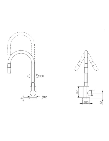 Змішувач для кухні з гнучким виливом Brinex Pure 015F3 BRIPUR015F3NKB Nickel Black