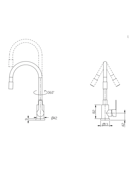 Змішувач для кухні з гнучким виливом Brinex Pure 015F3 BRIPUR015F3NKB Nickel Black