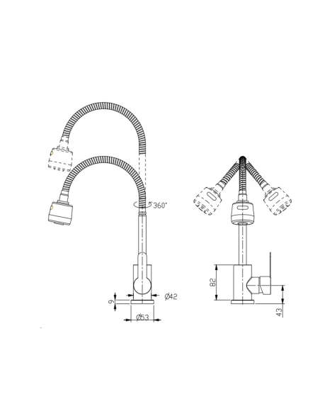 Змішувач для кухні з гнучким виливом Brinex Pure 015F41 BRIPUR015F41NKL Nickel