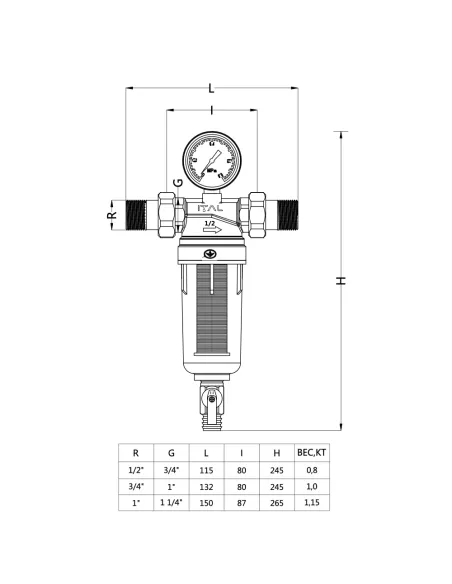 Самопромивний фільтр ITAL 1055576 3/4 дюйми з манометром