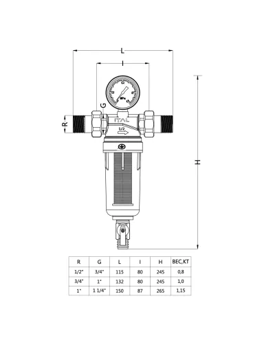 Самопромывной фильтр ITAL 1055579 3/4 дюйма с манометром