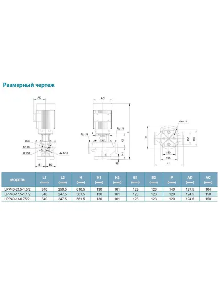 Вертикальный поверхностный насос Leo LPP40-13-0.75/2 7714123, 0.75 кВт