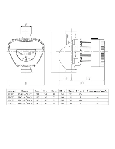 Циркуляційний насос Aquatica GPA25-8/180 IV 774075, 180 мм, енергозберігаючий, з гайками