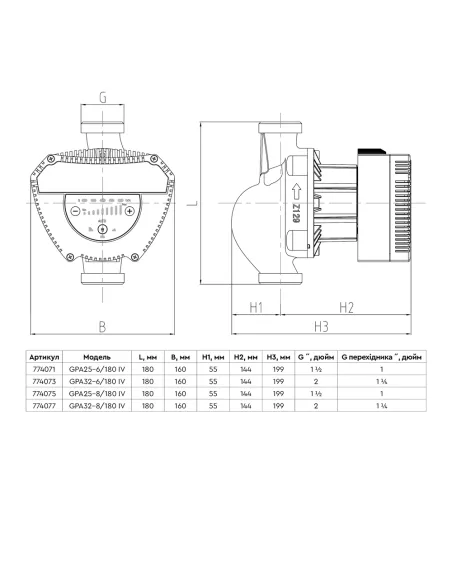 Циркуляционный насос Aquatica GPA25-8/180 IV 774075, 180 мм, энергосберегающий, с гайками