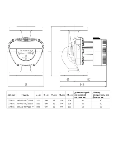 Циркуляционный насос Aquatica GPA40-6F/220 IV 774082, 220 мм, фланцевый