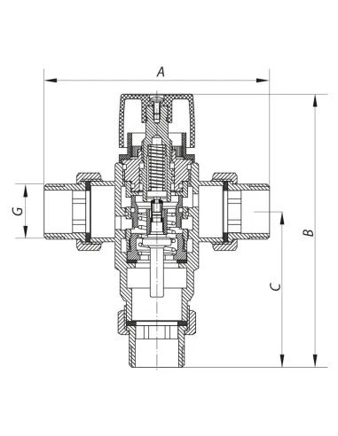 Клапан триходовий Koer KR.1258 - 3/4 дюйма, термостатичний
