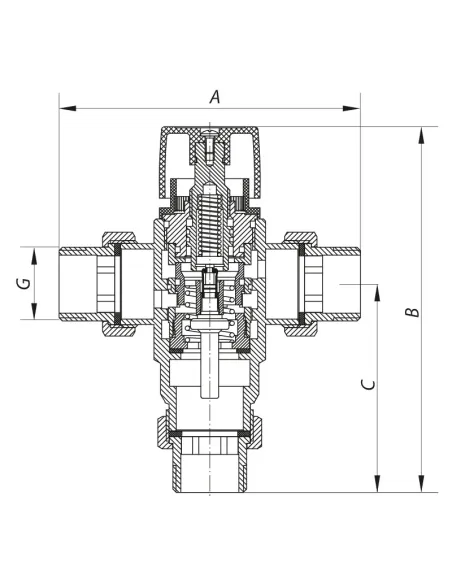 Клапан трехходовой Koer KR.1258 - 3/4 дюйма, термостатический