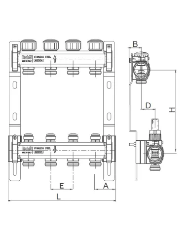 Колектор для теплого пола Roho R805-03 3 выхода, с термостатическими клапанами