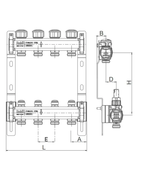 Колектор для теплого пола Roho R805-03 3 выхода, с термостатическими клапанами