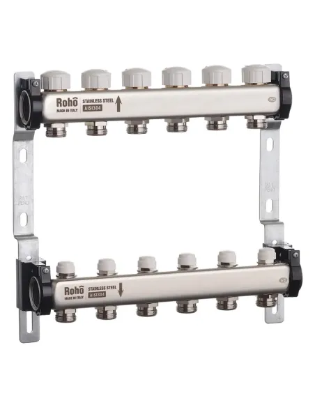 Колектор для теплої підлоги Roho R805-06 6 виходів, з термостатичними клапанами