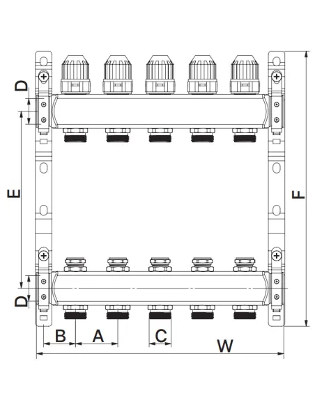 Колектор для теплого пола Europroduct EP.S1100-09 9 выходов, с термостатическими клапанами